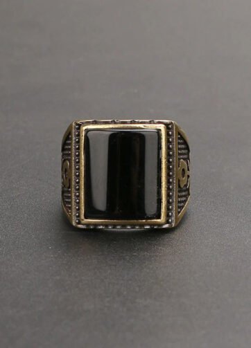 RGBR-02BK Erato Brass Ring Jewelry Black Color Stone Inlaid Unisex