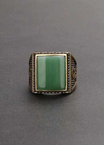 RGBR-02GR Erato Brass Ring Jewelry Green Color Stone Inlaid Unisex