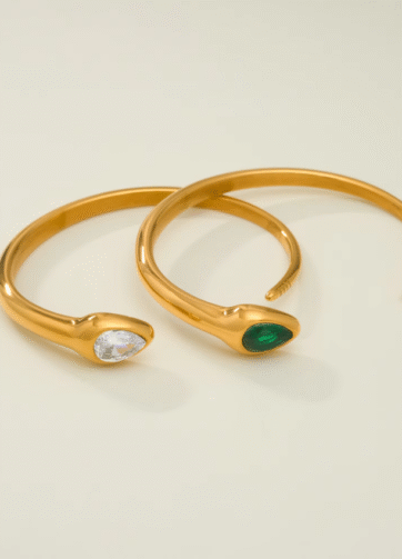 BRGP-35 Kenaz Stainless Steel Gold Plated with Zircon Stone Snake Shape Bangles Gelanng Wanita
