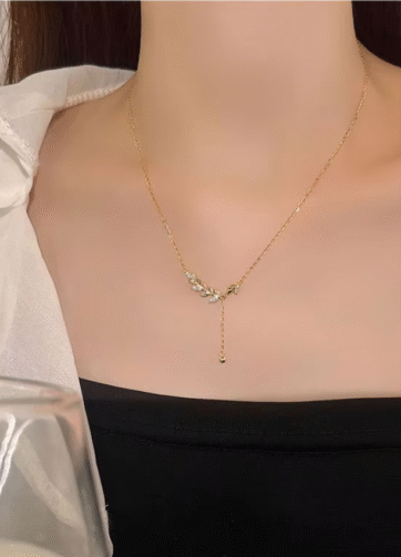 NCGP-52 Neji 18k Gold Plated Sterling Silver Leaf Shape Kalung Wanita