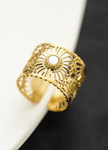 RGGP-201GP FLOTA  14K STAINLESS STEEL WITH GOLD PLATED VINTAGE HOLLOW ADJUSTABLE RING